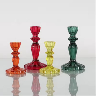 Vintage Embossed Crystal Small Flower Glass Candle Holder Dining Table Light Luxury Romantic Decoration Ornaments Ins Aromatherapy Candle Holder
