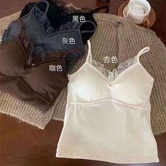 Furted threaded cotton fashionable suspender vest lace splicing with chest pads fashionable base for outside wear beautiful back women