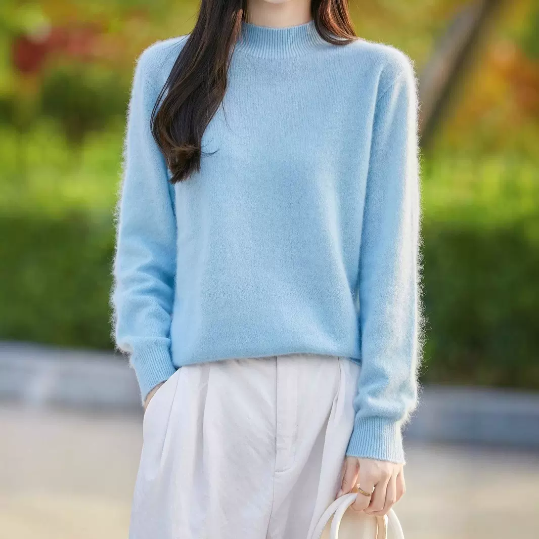 一线成衣羊毛拉绒毛衣圆领打底衫女秋冬新款洋气内搭针织上衣羊绒