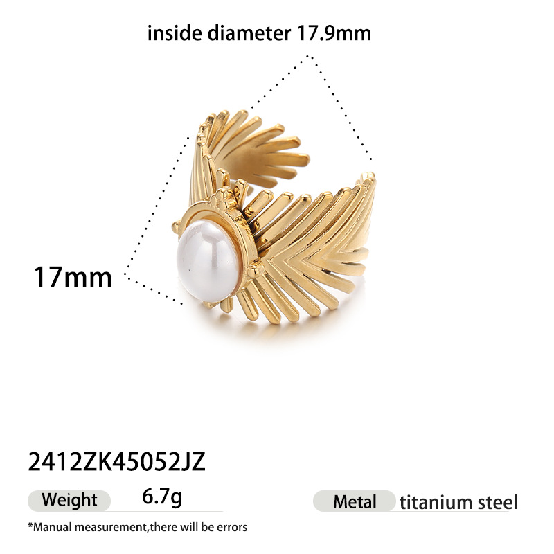 Anillo de acero inoxidable europeo y americano de Tena, sentido de nicho de alta gama, patrón de línea dorada, anillo de perlas de imitación, anillo de pareja, mujer