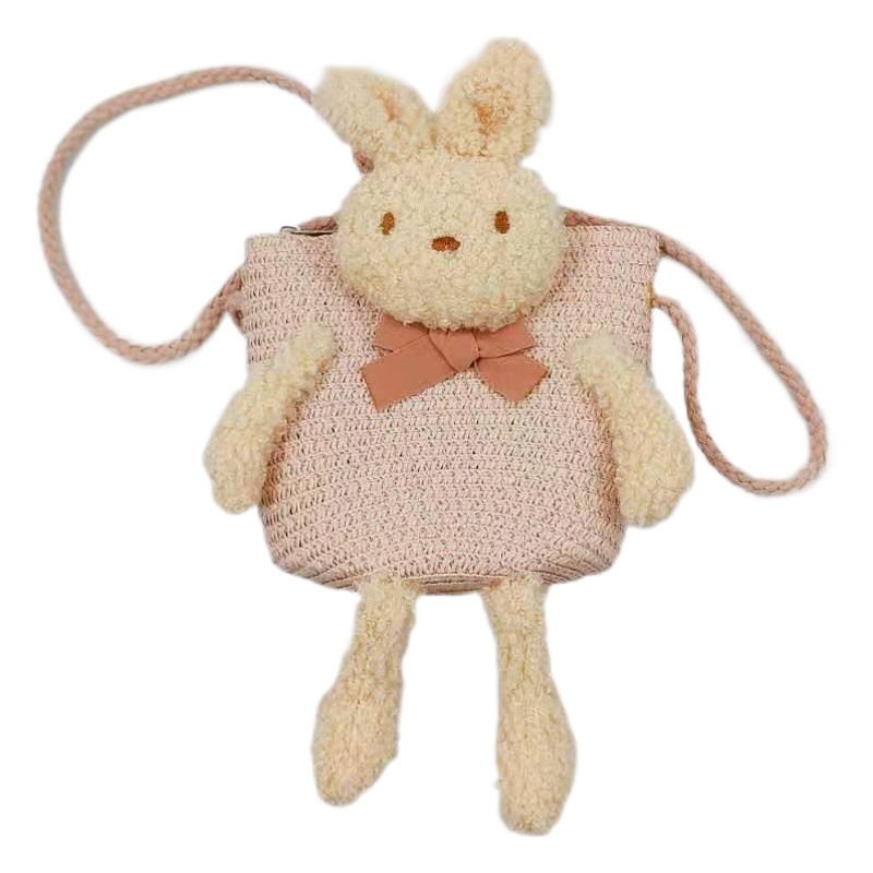 2021 New Children's Straw Bag Rabbit Bag Girl's Cute Mini Crossbody Bag Beautiful Girl's Cute Dada Bag
