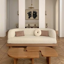 侘寂风大小户型客厅实木沙发组合北欧简约酒店会所样板间布艺沙发