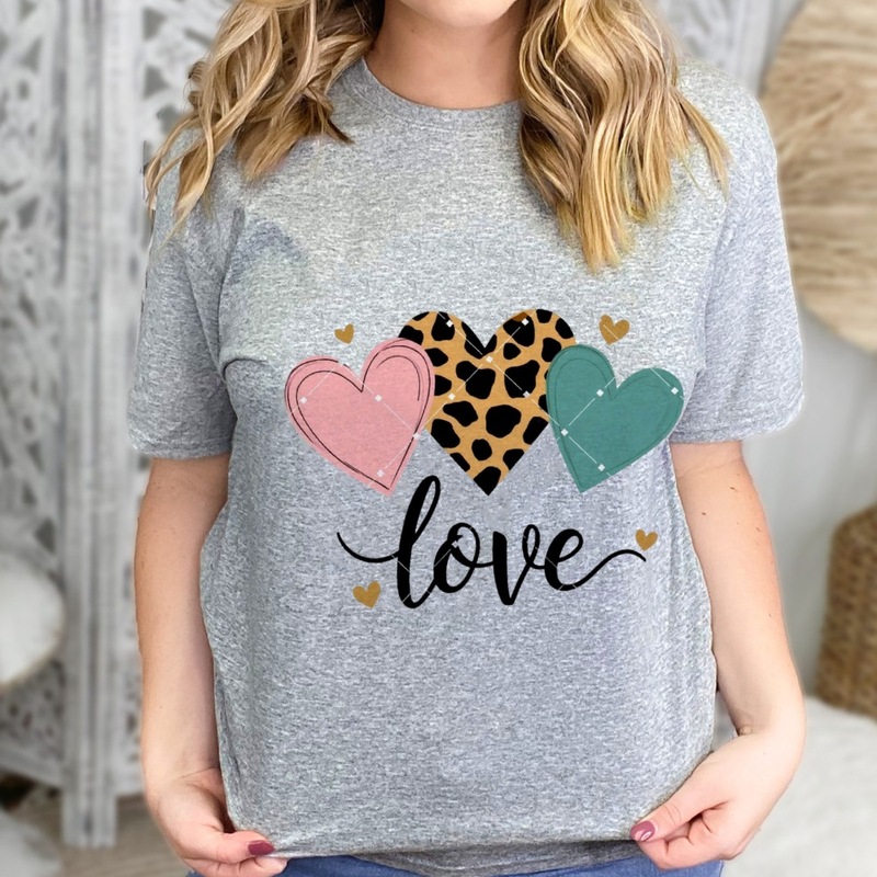 EBAY热卖2025新款LOVE爱心印花T恤夏款个性时尚休闲宽松纯棉短袖|undefined