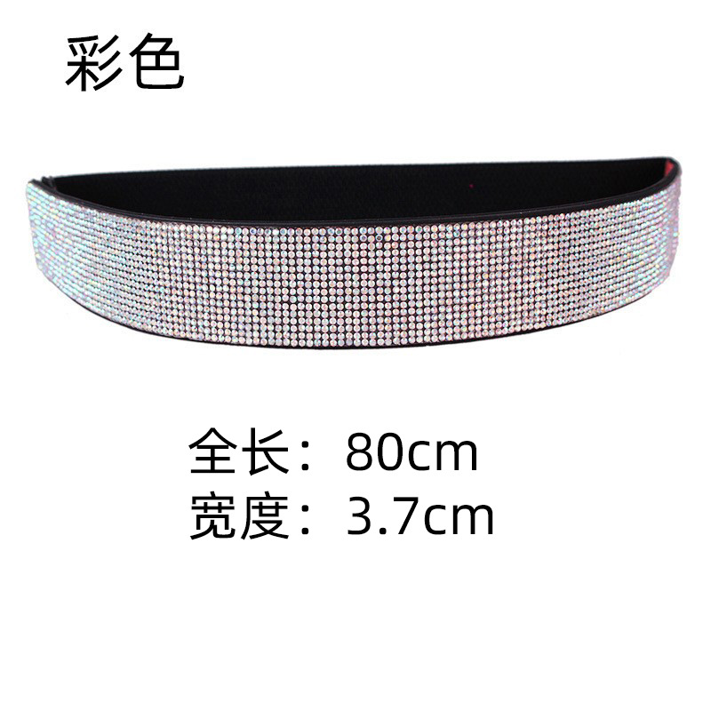 Bling rhinestone diamante-incrustado elástico cinturón ancho flash Diamante de las mujeres todo partido cristal cintura sello moda cinturón elástico