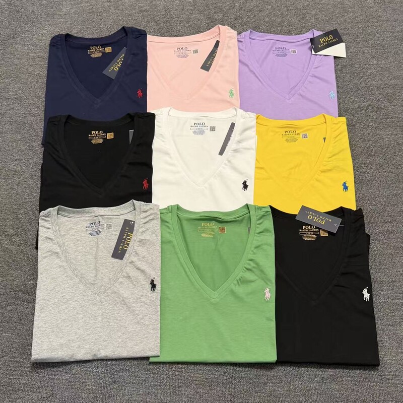 Original Version with Qr Code - Ralph Lauren 100% Cotton Embroidered Pony Logo V-Neck T-Shirt, Thin and Breathable, Simple Women's Top Original Version with Qr Code - Ralph Lauren 100% Cotton Embroidered Pony Logo V-Neck T-Shirt, Thin and Breathable, Simple Women's Top