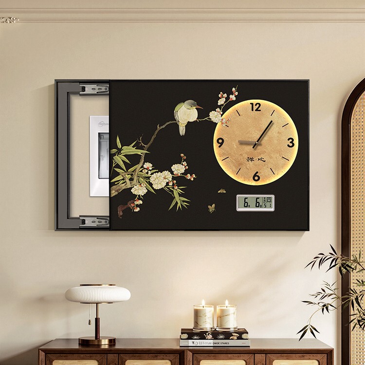 Vintage-Style Clock Perpetual Calendar Electric Meter Box Decorative Painting Chinese Restaurant Flower and Bird Distribution Box Cover Hanging Painting No Drilling Required Vintage-Style Clock Perpetual Calendar Electric Meter Box Decorative Painting Chinese Restaurant Flower and Bird Distribution Box Cover Hanging Painting No Drilling Required