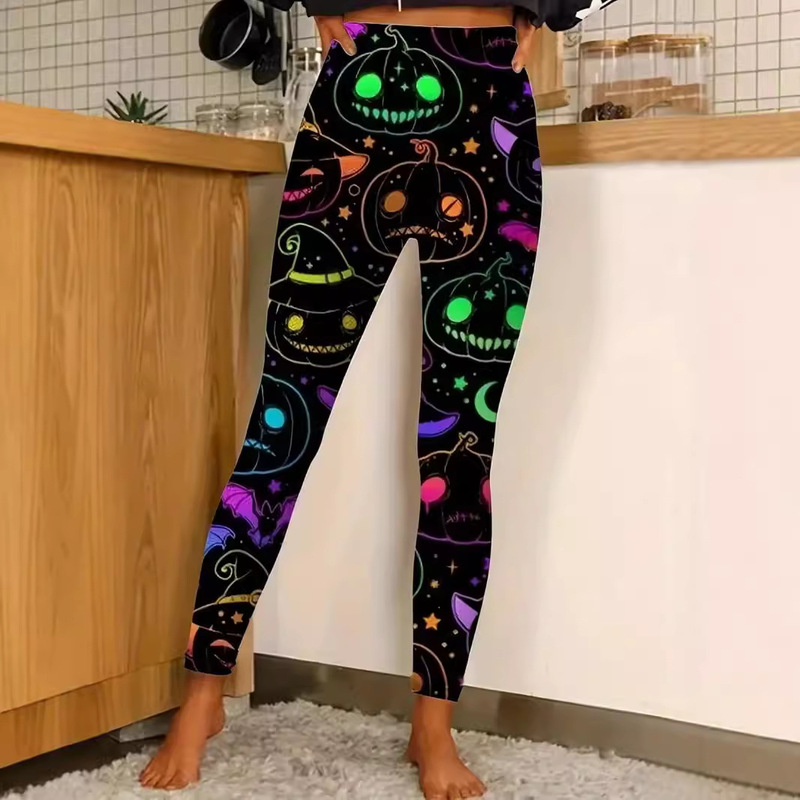 Autumn and Winter New Women's Slimming Halloween Series Horror Element Pattern Loose Pants Leg Yoga Pants WC1