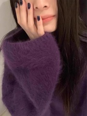 柔らかいモチの新商品感ブドウの紫色のミンクのセーターの女性の秋冬の乳の怠惰な中で馬の海の毛のニットのファッションを掛けます。