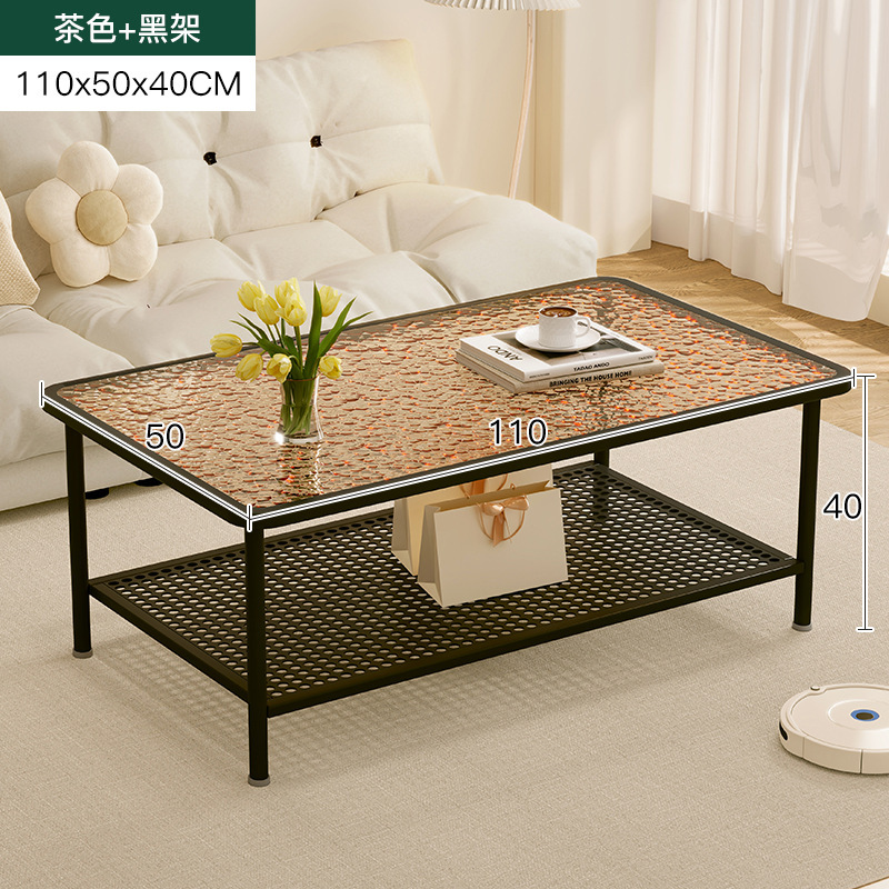 Mesa lateral del sofá Mesa de centro de la sala de estar para el hogar Mesa de té de lujo ligera de alta calidad Mesa de té Estilo crema Mesa pequeña de vidrio templado