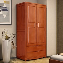 现代中式实木小衣柜小户型卧室家用收纳储物办公小两门对开挂衣橱