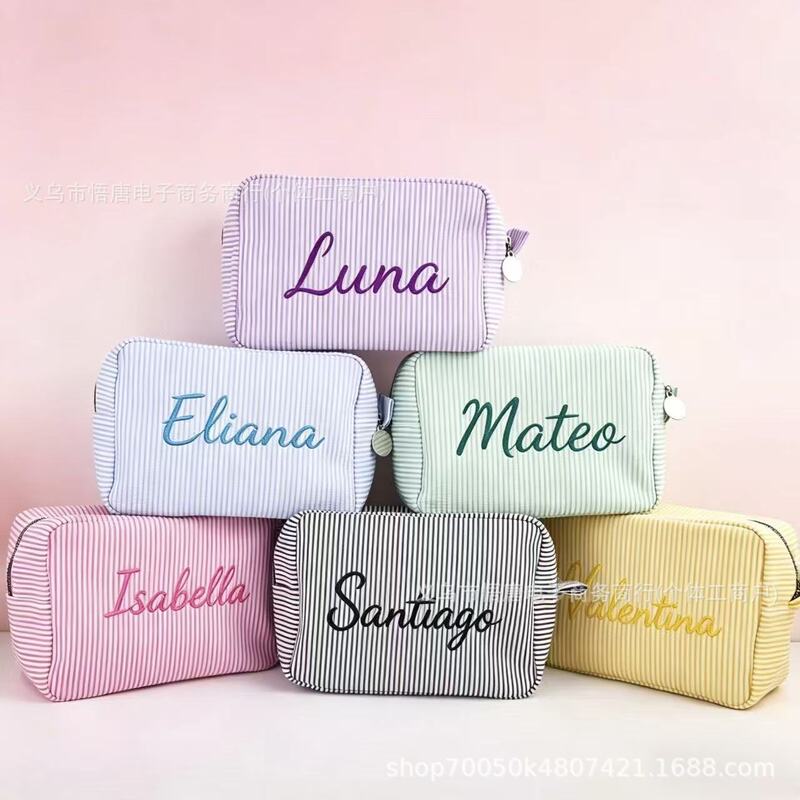 Etsy Personalized Embroidered Seersucker Cosmetic Bag Portable Toiletry Storage Travel Business Trip Etsy Personalized Embroidered Seersucker Cosmetic Bag Portable Toiletry Storage Travel Business Trip