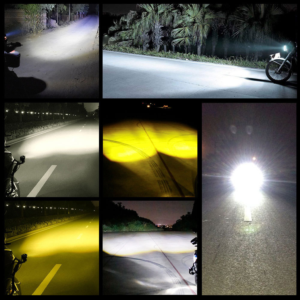 Hot-Selling Motorcycle Headlight Spotlight 8-80V White and Yellow Dual-Color Waterproof Small Cannon Electric Vehicle High-Brightness High-Beam Light