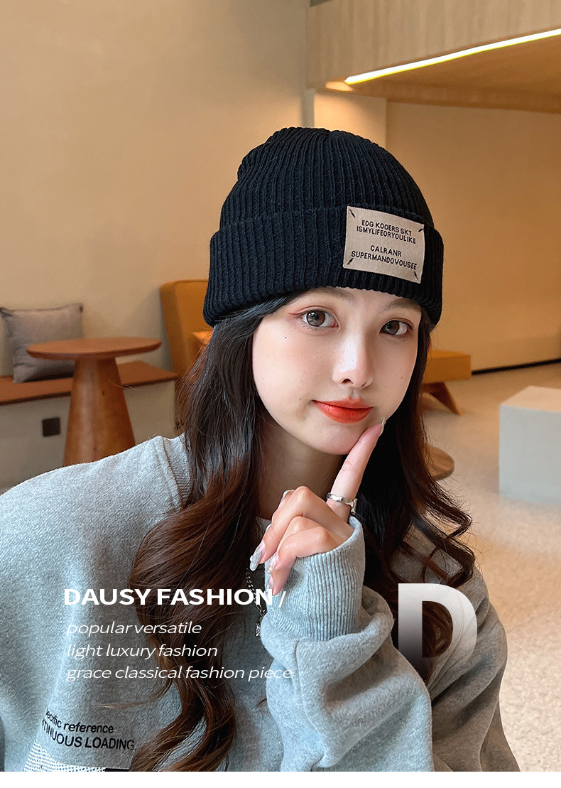 Winer Warm Whie Knied For Women And Men Wih Pach Leers, Vinage Syle, Large Head Circumference, Cold Weaher_voghion.com