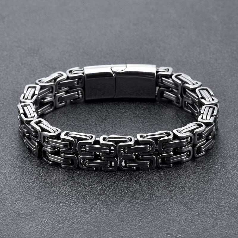 Hot Selling European and American Personality Magnet Buckle Double Row Byzantine Bracelet Punk Bracelet Titanium Steel Imperial Chain Handmade Chain