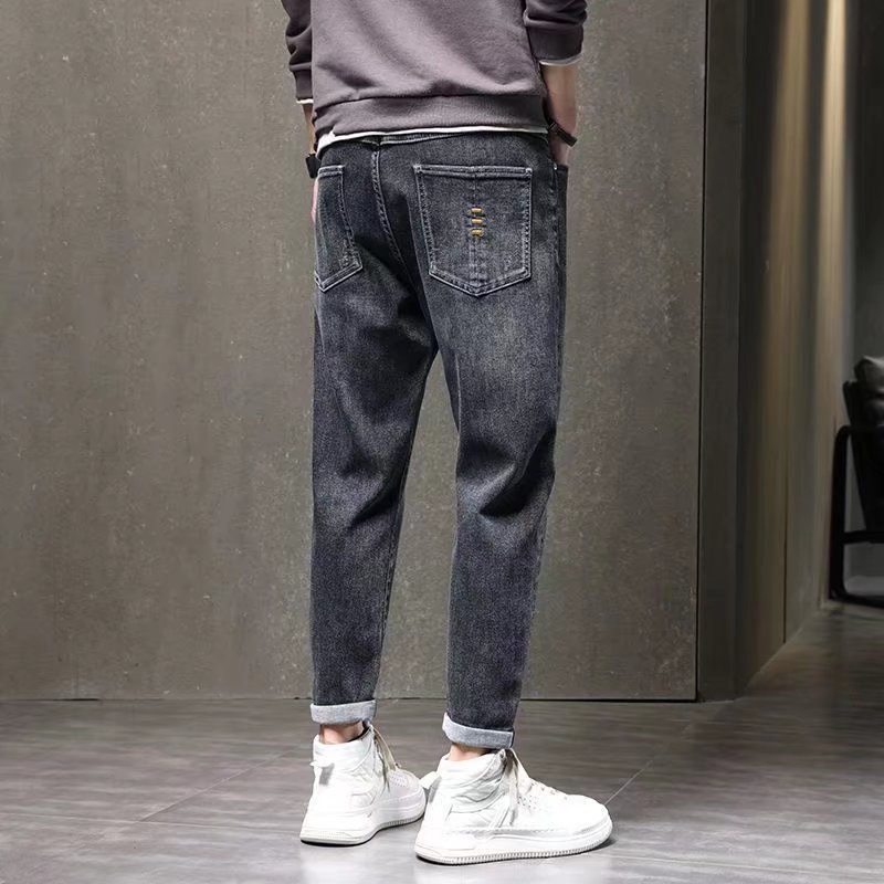 Pantalones de hombre de otoño 2021 Nuevos pantalones vaqueros elásticos rectos sueltos de hombre Pantalones casuales micro cónicos de primavera y otoño