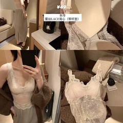 法式V领蕾丝美背吊带背心女带胸垫2025夏新款内搭可外穿修身上衣