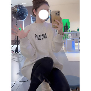 Korean Style Velvet Thickeneded Round Neck Sweatshirt 2025 Spring New Large Size Women's Fat mm Loose Slimming Look Casual Top
