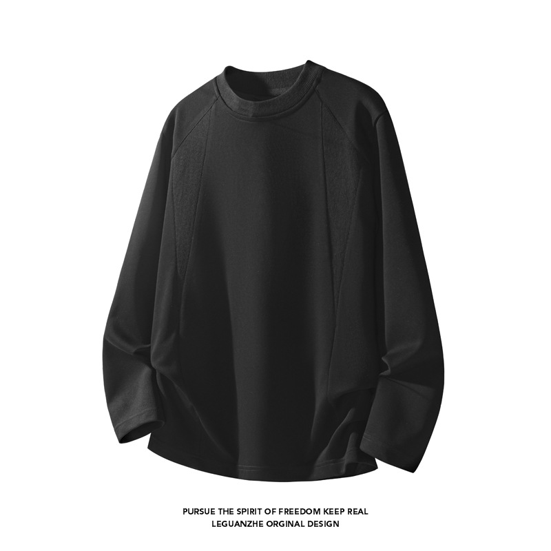 American Style Heavyweight Cotton Cleanfit Long Sleeve T-Shirt For Men, Spring And Autumn, Ribbed Design, Oversized_voghion.com