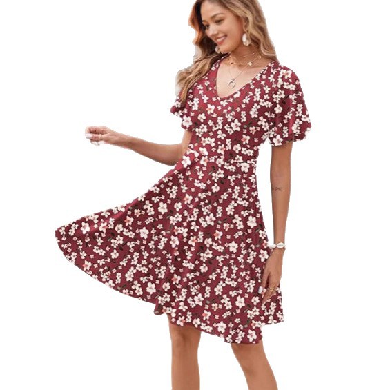 Summer Casual Floral Ruffled Mini A-Line Dress_ecoleips.com