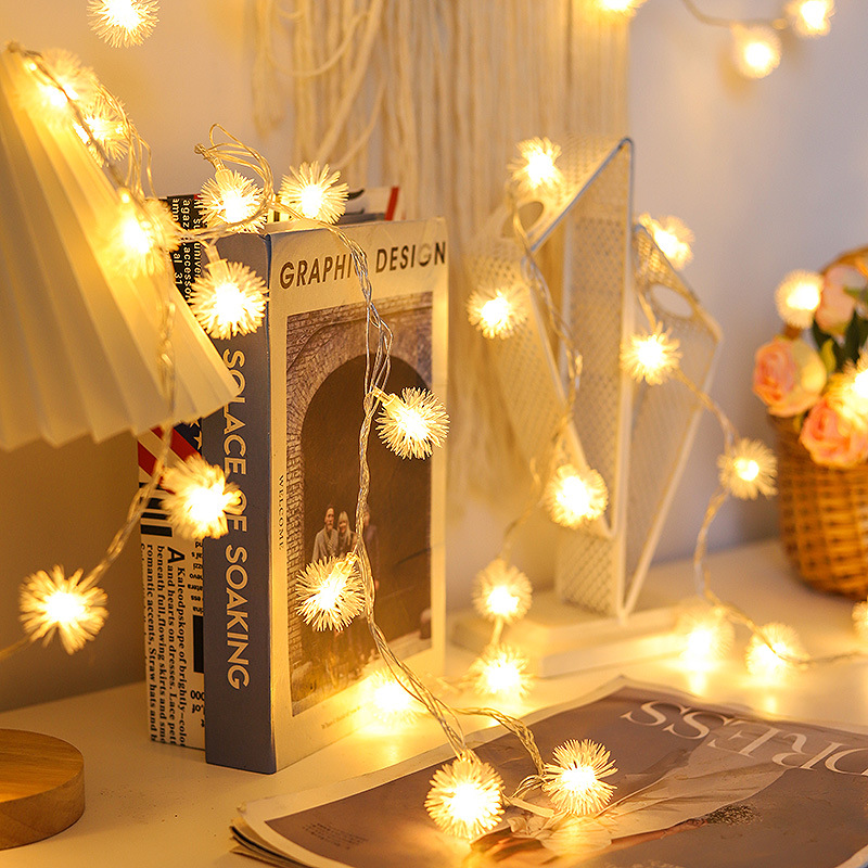 Transfronterizo de lana LED bola de luz cadena plug-in USB batería Luz de vacaciones al aire libre camping atmósfera decorativa de color Cadena de luz