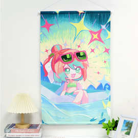 厂家货源动漫卷轴挂画来图定制贡缎布装饰画游戏展会广告挂画批发