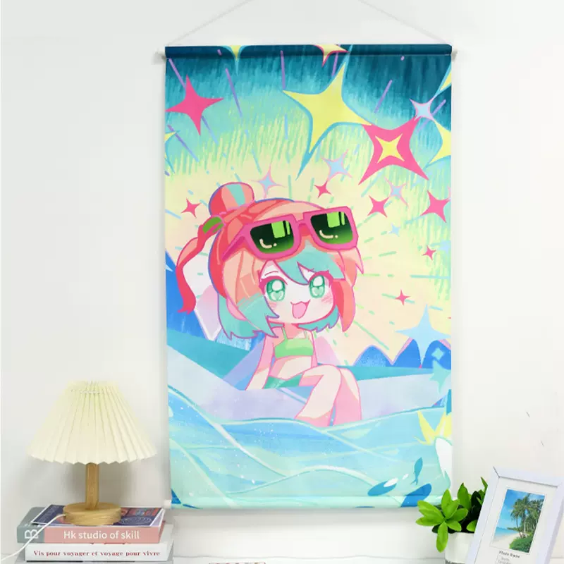 厂家货源动漫卷轴挂画来图定制贡缎布装饰画游戏展会广告挂画批发