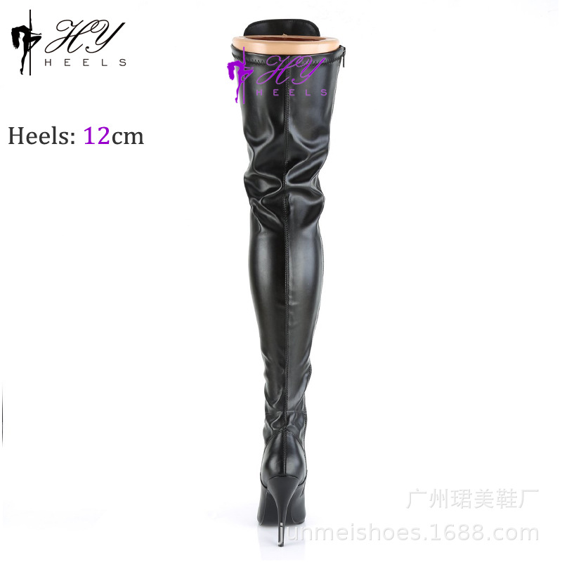 Boot nữ ống dài qua đầu gối gót nhọn 12 cm, form ống thon co giãn — Màu đen chi tiết 2