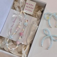 Ins風ピンクブルーの小さな花の携帯ケースチェーンccdカメラストラップdiy手作りビーズ少女心ペンダント