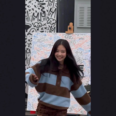 25秋薄款Jennie同款仿貂绒条纹Polo领宽松毛衣外套上衣男女同款