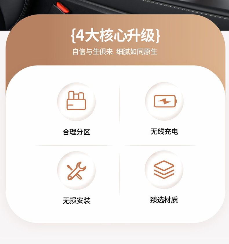 15W Wireless Charging Car Armrest Box Pad Storage Multifunctional Heightening Pad with Integrated Wireless Fast Charging for Mobile Phones