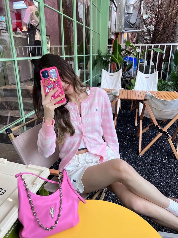 高版本RL拉夫针织开衫小马刺绣撞色格纹时尚气质长袖甜美上衣女|undefined