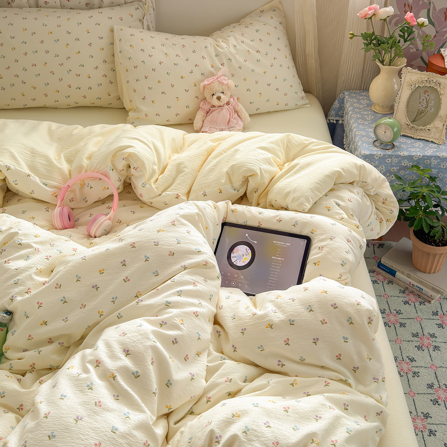 Una clase de cuatro piezas de grado materno-infantil de algodón puro de doble capa de algodón en la cama cubierta de sábanas de cama nueva cama de dormitorio Kasa San set de 4 piezas