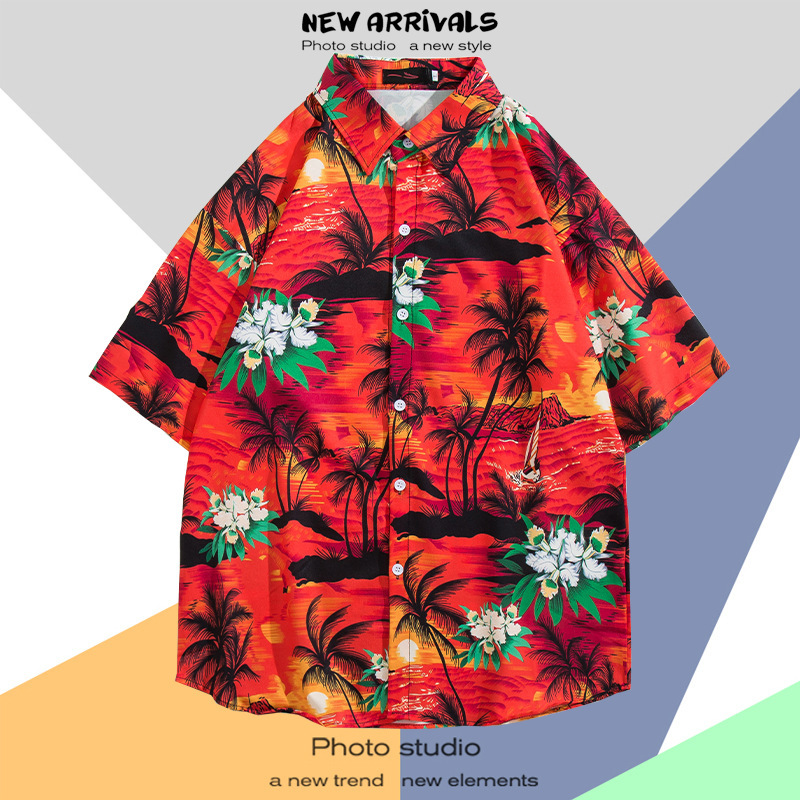 Hong Kong estilo Retro Vintage floral camisa manga corta Estilo Hawaiano tailandés diseño Ruan guapo camisa suelta para hombres y mujeres