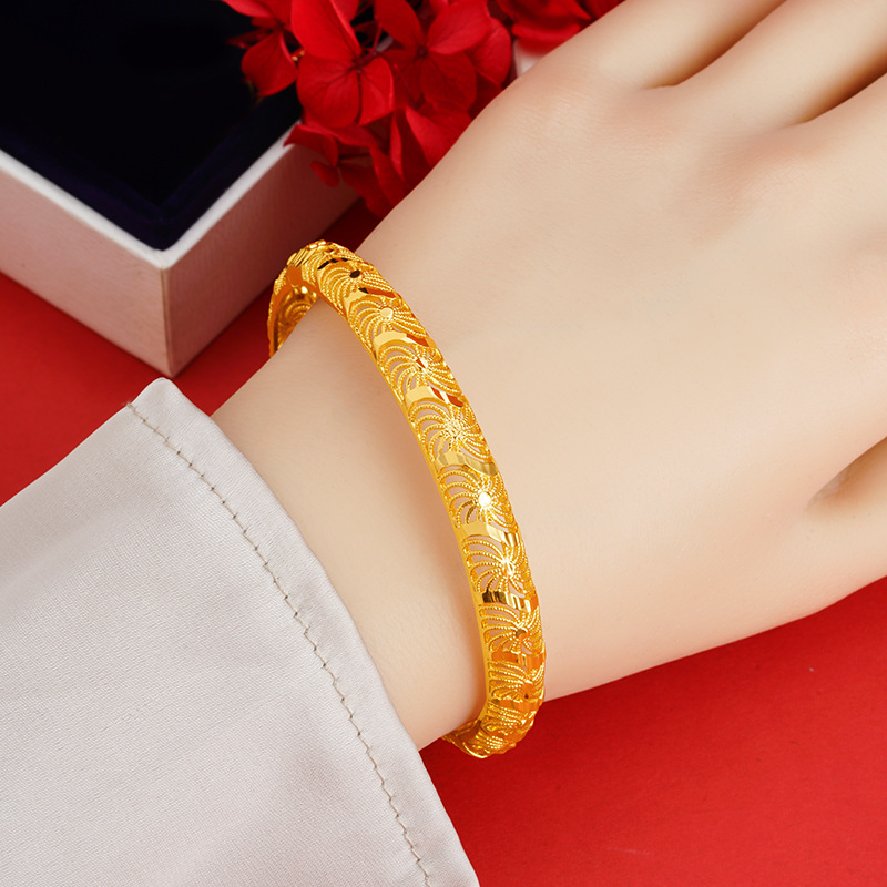 Antigua arena oro hueco tallado seda hebilla pulsera femenina estilo chino todo fósforo aleación de cobre joyería fábrica al por mayor suministro