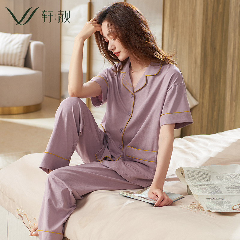 Pijamas de mujer primavera y verano 100% algodón fino pantalones de manga corta blanco ropa de casa primavera y otoño traje de talla grande