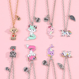 Crowd jewelry manufacturers goods children's good friends cute alloy oil Fox cat dog pet pendant necklace set
