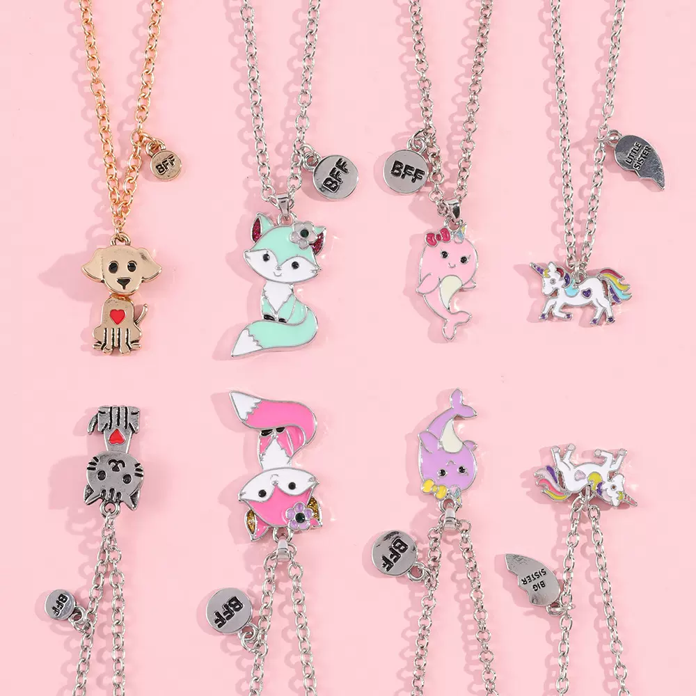 芸芸饰品厂家货儿童好朋友可爱合金滴油狐狸猫狗宠物吊坠项链套装