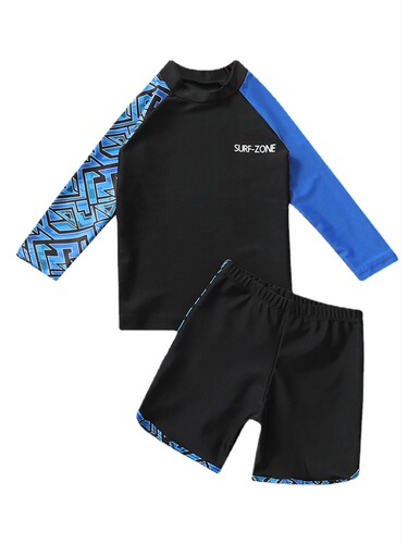 Children's swimsuit, boy's split long-sleeved shorts, sun protection, quick-drying, middle-aged and older boys' swimsuit, two-piece beach suit