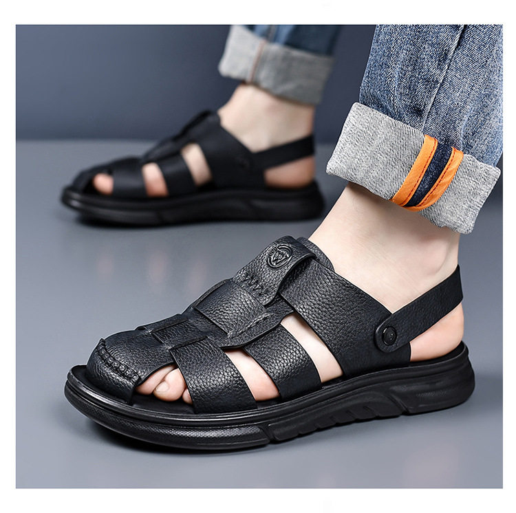 Dép sandal nam cỡ lớn mũi kín đế dày, giày đi biển kiêm dép lười đa năng — Màu nâu, màu vàng, màu đen chi tiết 21