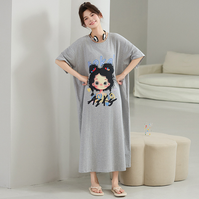 Camisón mujer verano algodón de manga corta 2025 nuevo estilo algodón fresco dibujos animados lindo pijamas de mujer ropa de casa se puede usar afuera