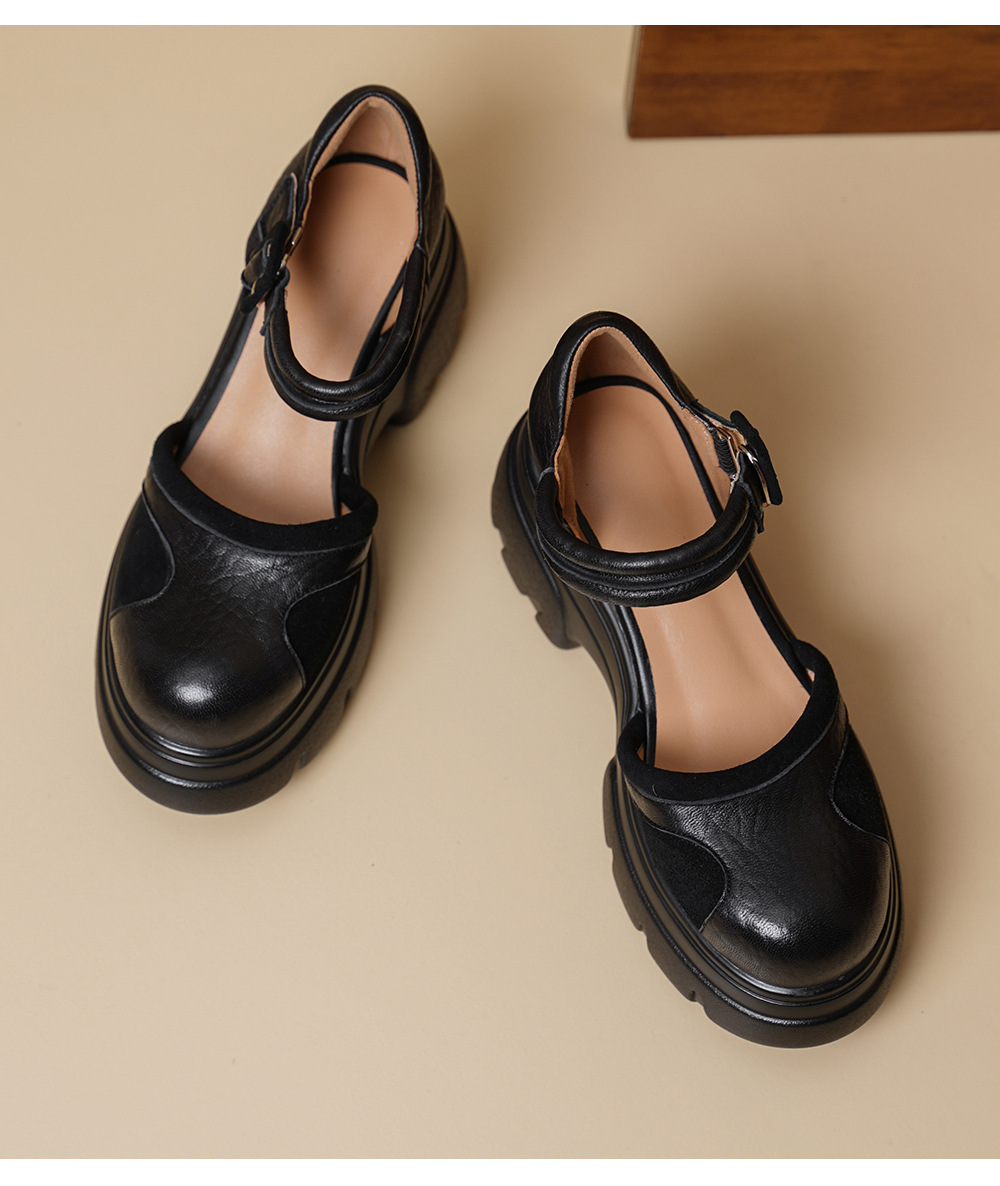 Sandal cao gót nữ mũi nhọn quai ngang đế xuồng da bò — màu đen, màu mơ chi tiết 15