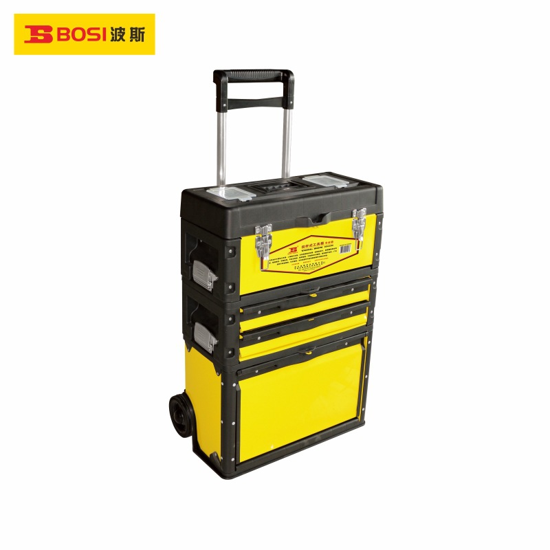 波斯工具拉杆式三层金属工具箱520*320*720mm BS522288
