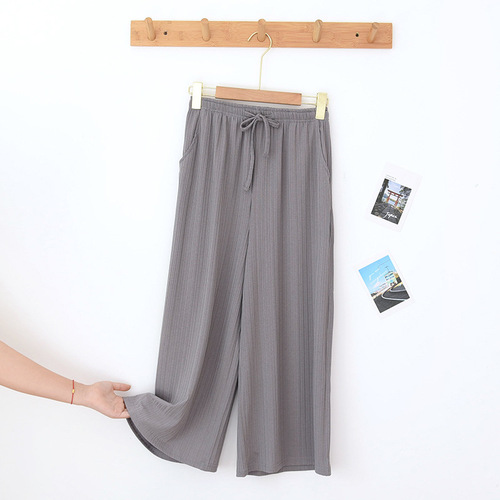 Thread wide-leg pants for women, home pants, summer thin 9/10 pants, multi-color morning exercise pants, suitable for young, middle-aged, elderly, and large sizes