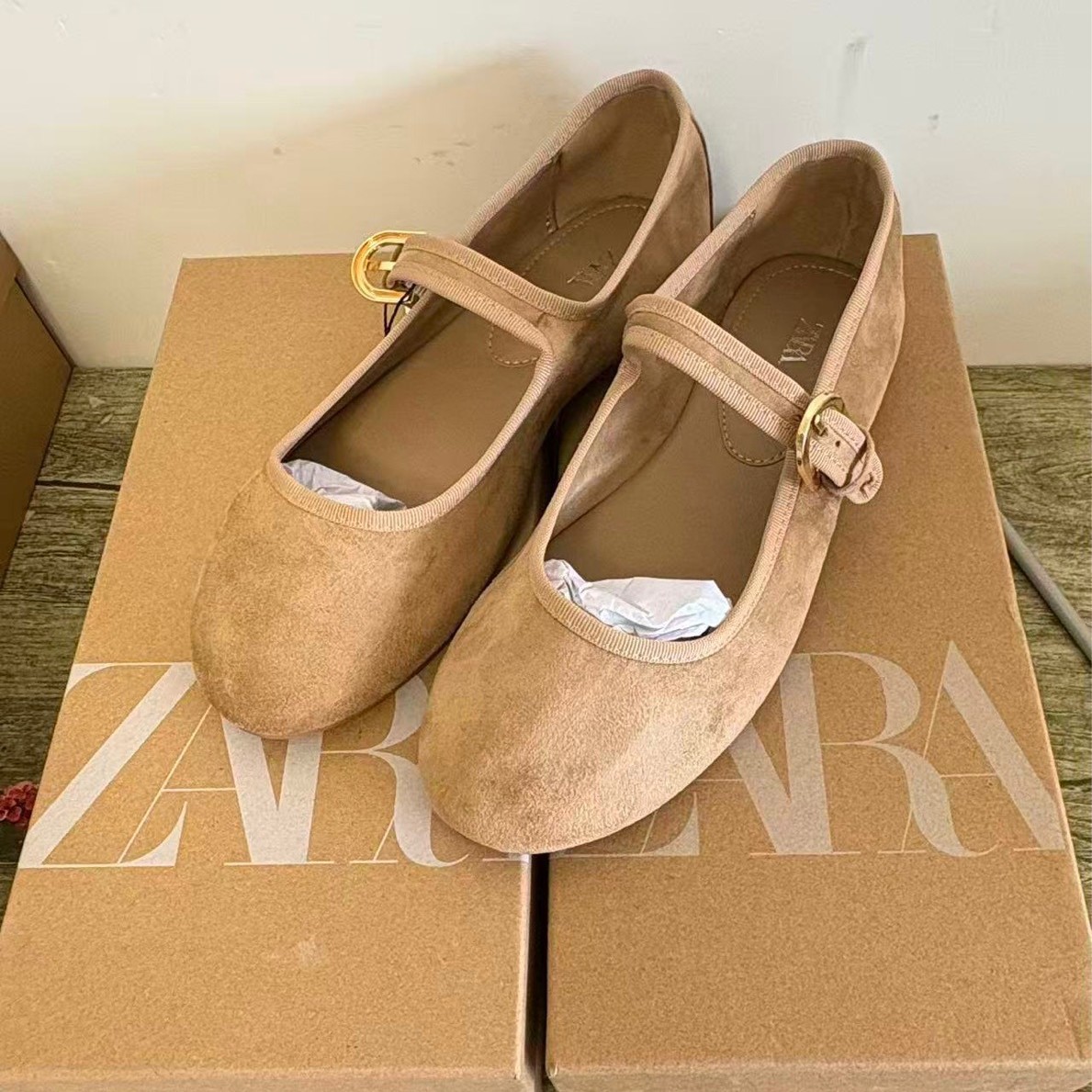 Za Super Soft Goatskin Mary Jane Shallow Mouth Square Toe Flats Genuine Leather One-Line Buckle Ballet Shoes Scoop Shoes with Skirt