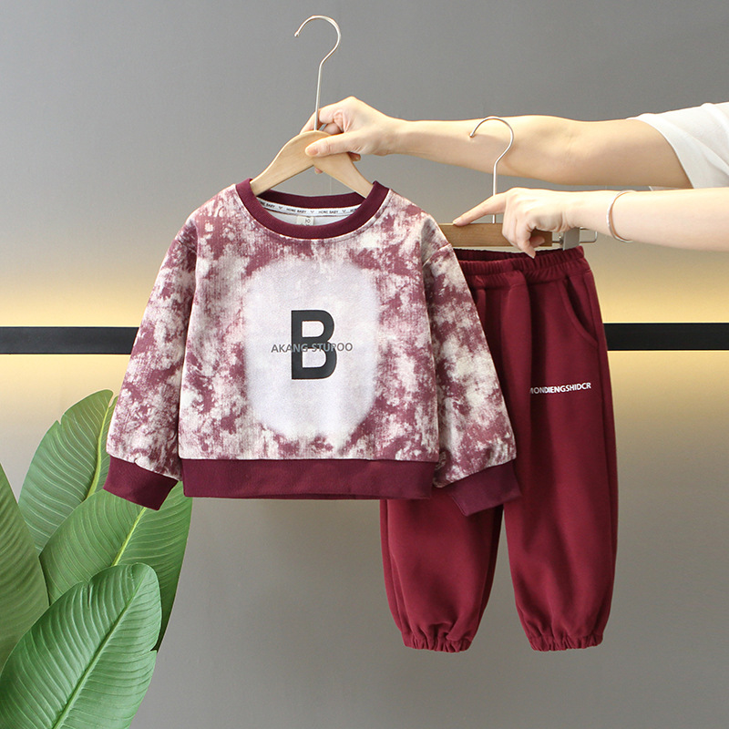 6137 Traje de suéter para niños Primavera y otoño de dos piezas para niños Pantalones de suéter con estampado de letras geniales y guapos para hombres Ropa deportiva de otoño