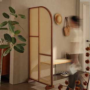 Mediocre Style Solid Wood Entrance Living Room Bathroom Screen Movable Rattan New Chinese Zen Style Seat Screen Partition Wall