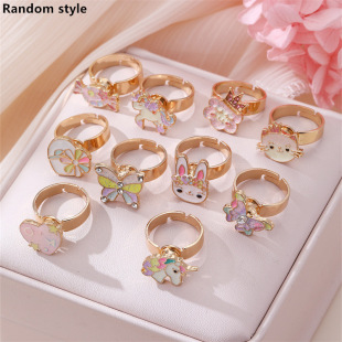 Cross-border Europe and the United States children's ring ring cartoon character drop oil pendant girl ring three random combination suit