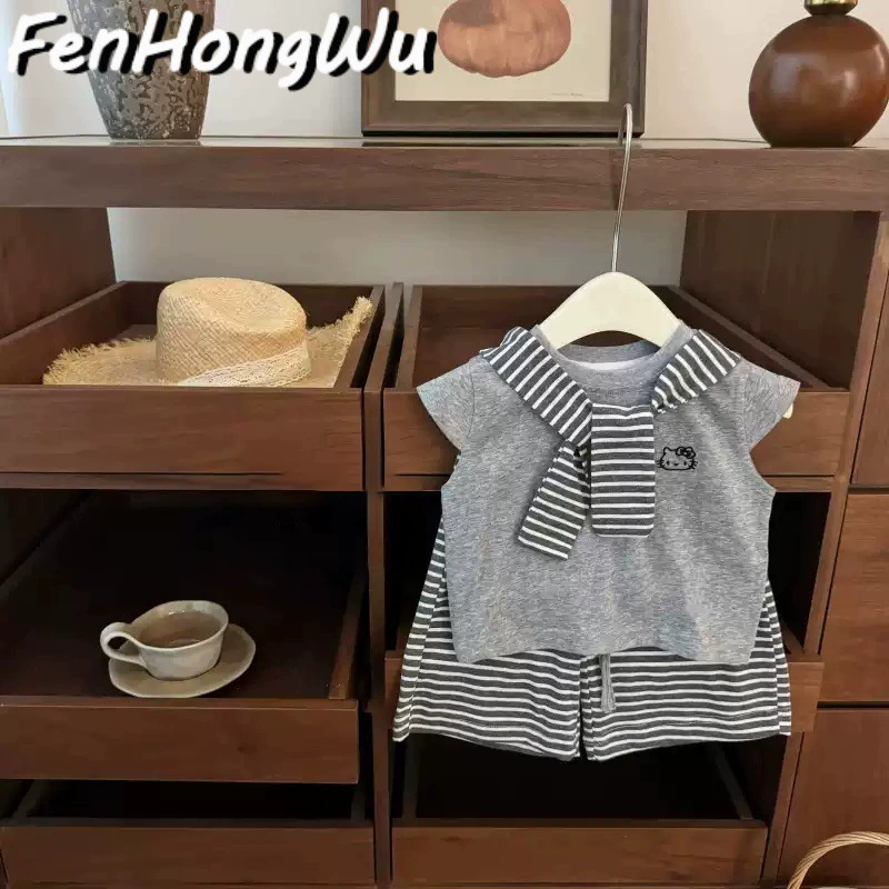 Крошечный детский комплект, брюки, вестерн стиль, с коротким рукавом