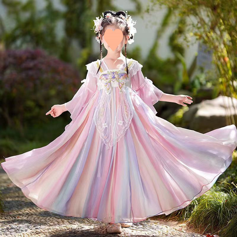 女の子の漢服夏子供の古代スタイルの薄いスカート少女妖精エレガントなドレスベビーサマースカート|undefined