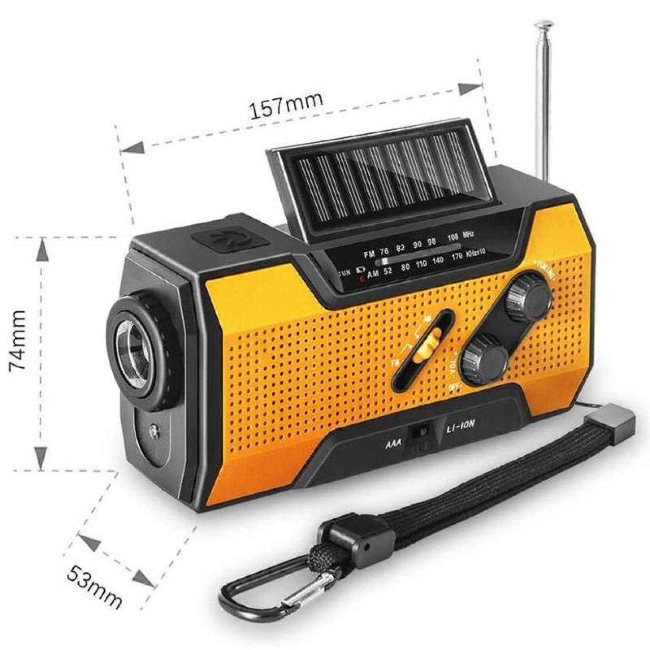 Linterna manual multifuncional al aire libre Linterna generadora de radio de carga solar de carga de material de emergencia